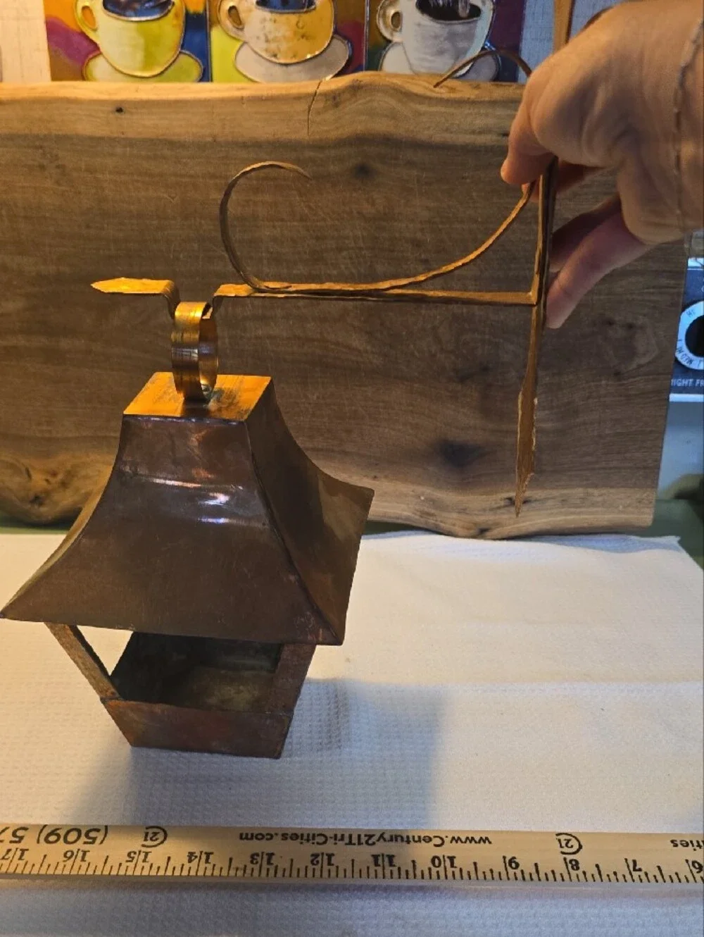 VINTAGE Copper Lantern/Candle Holder & Hanger - Rustic Hand Hammered